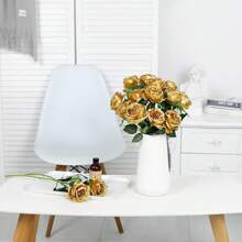1pc/5pcs/10pcs/12pcs/20pcs Gold 20-Inch Artificial Rose Flowers, High-End Fake Roses, Suitable For Home Decor, Room Decor, Dining Table Decor, Wedding Decor, Bridal Bouquet, Wrist Corsage, Flower Arrangement. Suitable For Home, Restaurant, Bedroom, Vase Decoration. - Gold - View 4