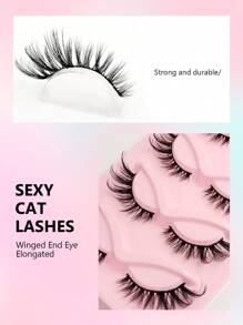 Asiteo 5 Pairs Cat Eye Lashes 3D Faux Mink Eyelashes Winged End Eye Elongated Eyelashes Manga Fake Lashes Soft Natural Long Full Strip Lashes - 眼尾拉長款 - 查看 3