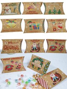 10 pièces/1 pièce Petites boîtes-cadeaux de Noël, boîtes-cadeaux en forme d'oreiller de 4,7 x 2,95 x 1,02 pouces pour les bonbons, les bijoux, convient pour les cadeaux de fête de Noël