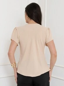 Smile Fashion Women's Blouse Short Sleeve Dune Fabric - Màu Khaki - Xem 4