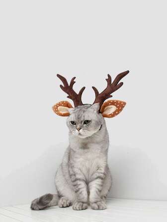 ABLAZE ZAI 1 pieza Diadema con cuernos de reno navideños, de material suave y esponjoso, adecuada para decoración navideña de gatos y perros