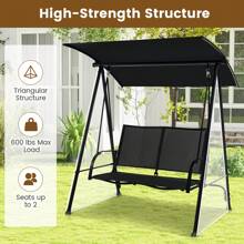 2-Person Patio Swing Seat Swing Bench Canopy Swing Loveseat Outdoor - Black - View 4