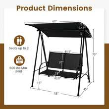 2-Person Patio Swing Seat Swing Bench Canopy Swing Loveseat Outdoor - Black - View 6