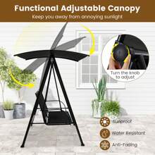 2-Person Patio Swing Seat Swing Bench Canopy Swing Loveseat Outdoor - Black - View 3