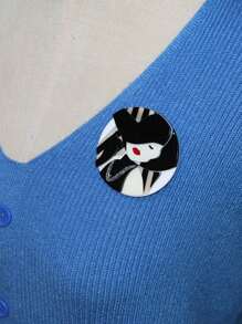 1pc Handmade Retro Modern Woman With Hat Acrylic Brooch, Vintage Cartoon Character Portrait Pins
