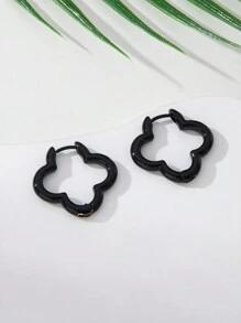 1 对时尚可爱镂空几何三叶草花耳钉，适合日常佩戴，珠宝礼物情人节、妈妈、母亲、母亲节、礼物 - 黑色 - 查看 5