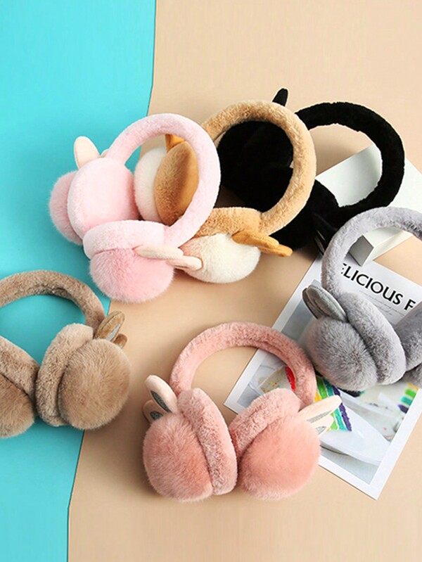1pc Women's Autumn/Winter Warm Earmuffs With Cute Plush Rabbit Ears, For Outdoor Use, Soft, Warm, And Stylish Accessory