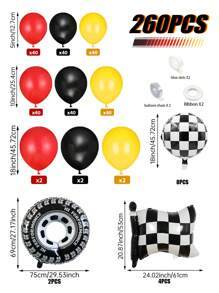 130pcs/260pcs Red Black Yellow Racing Car Balloon Arch Garland Set, Includes Tire, Racing Flag, Black & White Checkered Round Foil Balloons, Suitable For Racing Theme, Motorcycle Car Birthday Party, Toy Game Party Decorations - Multicolor - View 7