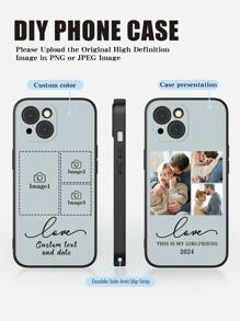 1pc Customized 3-Photo Personalized Phone Case, Featuring Couple, Family, Wedding Photos, Pet Portraits, Monogram, Short Phrase, Compatible With A14, A21s, A32, A33, A34, A35, A15, A23, A55, Compatible With IPhone 13/14/15/16 Pro Max,International Version, Not The Domestic Version - Black - View 5