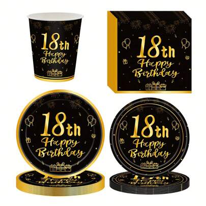 10pcs/20pcs Black Gold 18th Birthday Party Plates And Napkins Party Supplies Time To Adult 18 Years Old Birthday Party Tableware Set 18th Birthday Decorations Favors, For Halloween Or Christmas Party,