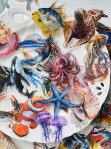 1 包 50 件海洋生物主题系列小丑鱼、海龟、鲸鱼、水母 PET 装饰防水贴纸，适用于 DIY、水杯、日记、剪贴簿