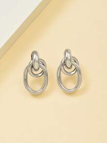 1 Pair Of Multi-Layer Knot Earrings In Gold Tones. Twisted Button Design For Women. - 06 - 查看 3