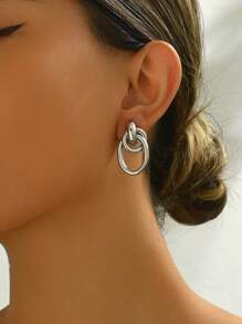 1 Pair Of Multi-Layer Knot Earrings In Gold Tones. Twisted Button Design For Women. - 06 - 查看 8