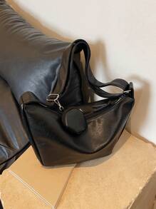 时尚梅拉德色休闲女士单肩斜挎包带零钱包，柔软 PU 皮革，适合日常通勤