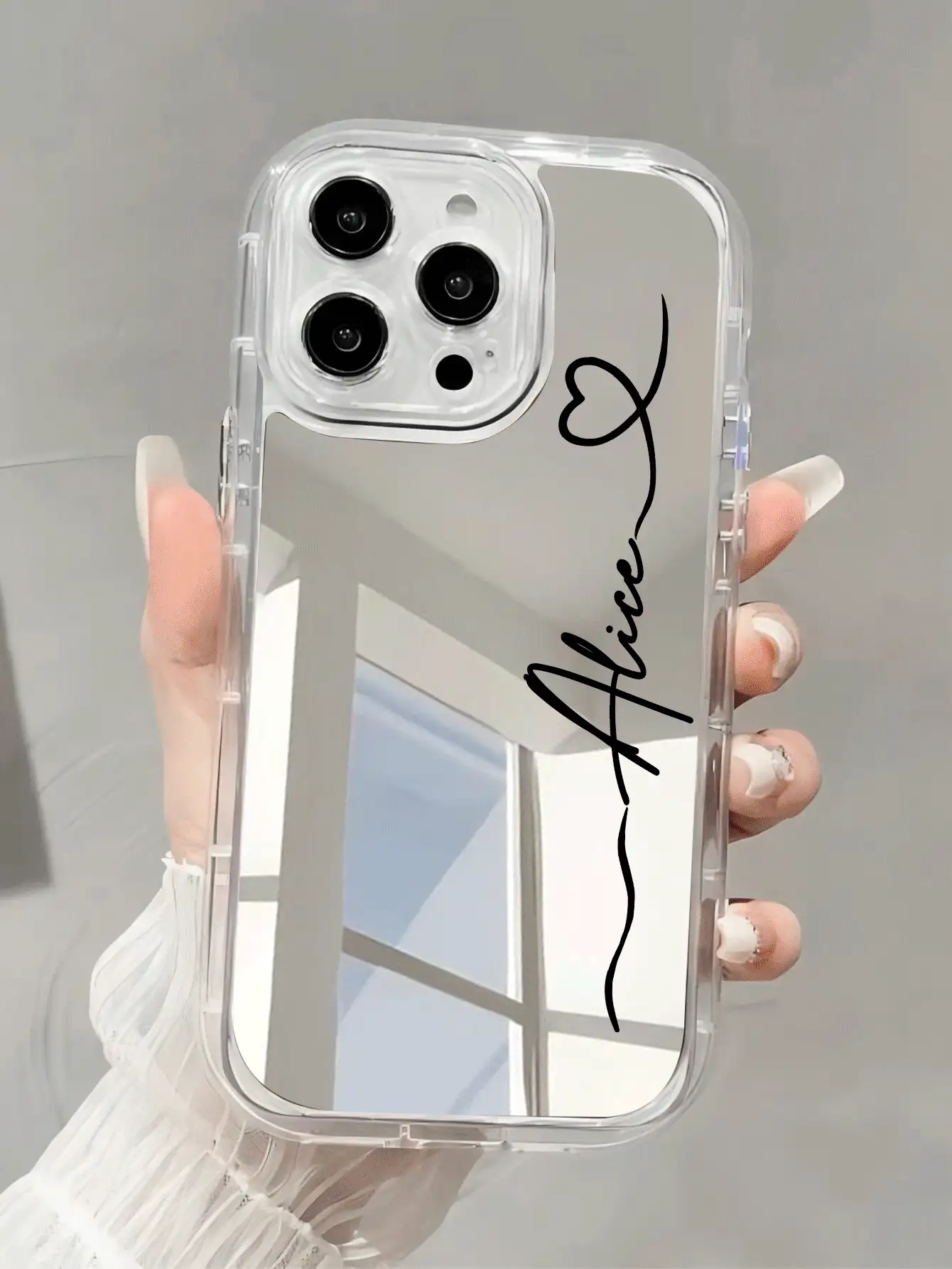 镜面手机壳 1 件装，可定制签名、多色字母姓名和短语，防摔加厚透明镜面手机壳，兼容 11、12、13、14、15、16 Pro Max，时尚、多彩、复古、可爱、简约、趣味、定制、个性化、独特、个性化，是送给他的理想礼物，也是送给她、男朋友、女朋友、家人、朋友、祖父母、情侣的理想礼物，适合周年纪念日、生日等场合，季节精选，2025 款手机壳，旅行收纳包 - 無色 - 查看 2