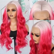 13X4 Free Part Ombre Pink Body Wave Synthetic Lace Front Wigs For Women 28 Inch Long Wavy Hair Wigs Glueless Soft Pink Ombre Colored Wigs Heat Resistant Christmas Wig Natural Long Wave Lace Front Wigs For Daily Party Cosplay Use - 漸層粉紅色 - 查看 9