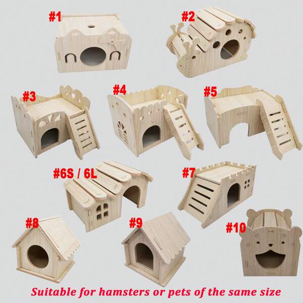 1pc Wooden Hamster Toy House With Hiding Spot, Climbing And Playing Flat House For Small Animal Villa With Stairs And Slides