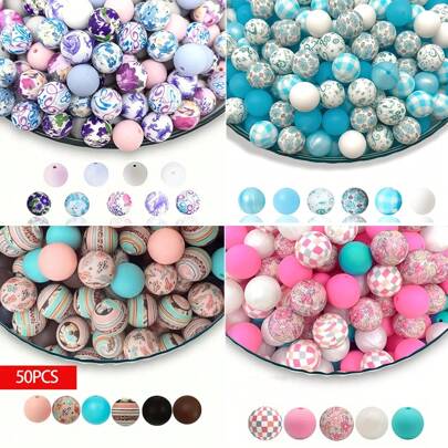 50pcs Assorted Color Silicone Beads, Suitable For DIY Jewelry, Bracelets, Necklaces, Keychains, Beaded Pens And Crafts