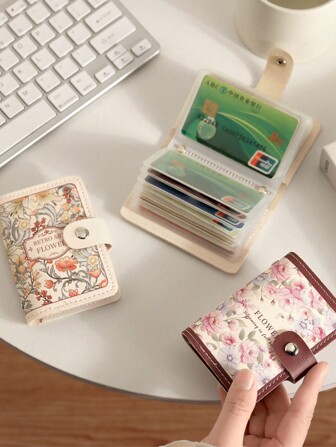 1 pieza Portador de tarjeta con estilo de pintura al óleo con flores para mujeres, estuche vintage retro de gran capacidad para tarjetas bancarias/de identificación con múltiples ranuras, con vibras bohemias