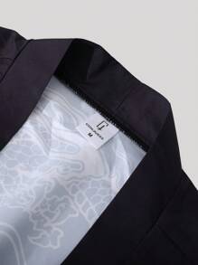 Men's Autumn Dragon Pattern Printed Kimono Jacket - Black - View 3