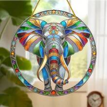 1 Piece, Elephant Decoration, Animal Decoration, Suncatcher, (8 Inches * 8 Inches/20 Centimeters * 20 Centimeters) Wall Decoration, Indoor And Outdoor Art Wall Decoration, Flower Wreath Decoration, Flower Wreath Center, Porch Decoration, Bedroom, Office, Terrace Home Decoration, Holiday Gifts, Window Decoration, Housewarming Gift, Party Decoration
