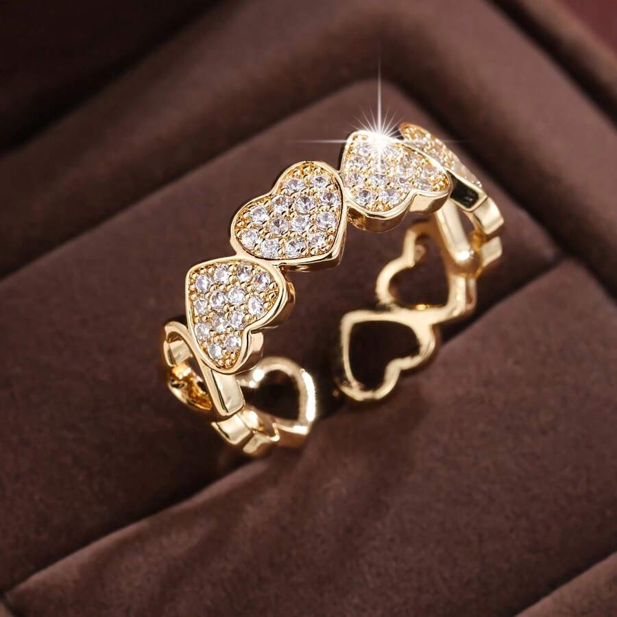 1pc Fashionable Versatile Cubic Zirconia Heart Ring For Women, Suitable For Daily Wear On Index Finger Valentines,Mom,Mother,Mother's Day,Gift - Ring - View 1