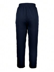Navy Blue Slim Fit Casual Pants With Elastic Waistband, Drawstring, Pockets, Quality Fabric, Versatile For Spring/Summer - Navy Blue - View 3