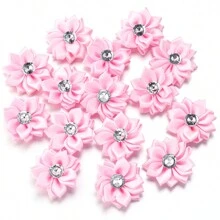 20pcs/Pack 4cm Rhinestone Satin Lotus Flower, Handmade DIY Clothing Shoes Hats Bags Corsages Hairclips, Gift Box Packaging Supplies