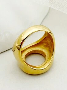 Mazuer 1pc Women's Retro Vintage Stylish High-End Chunky 18K Gold Plated Stainless Steel Circle Ring, Creative Fashion Jewelry For Holiday Party, Teacher's Day, Graduation, Thanksgiving, Travel - Yellow Gold - View 2