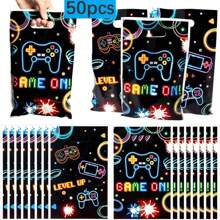 10/30/50pcs Gaming Theme Party Gift Bags, Neon Light Party Favor Bags, Candy Treat Bags, Gaming Theme Party Decoration Bags, Birthday Snack Bags, Best Choice For Birthday Party Tabletop Decorations
