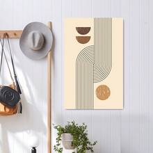 Bohemian Style Canvas Art, Abstract Art, Elegant Lines With Vintage Tones, Geometric Half Circles And Circle Elements, Classic Beige Background, Suitable For Bedroom, Living Room, Office, And Other Home Decor