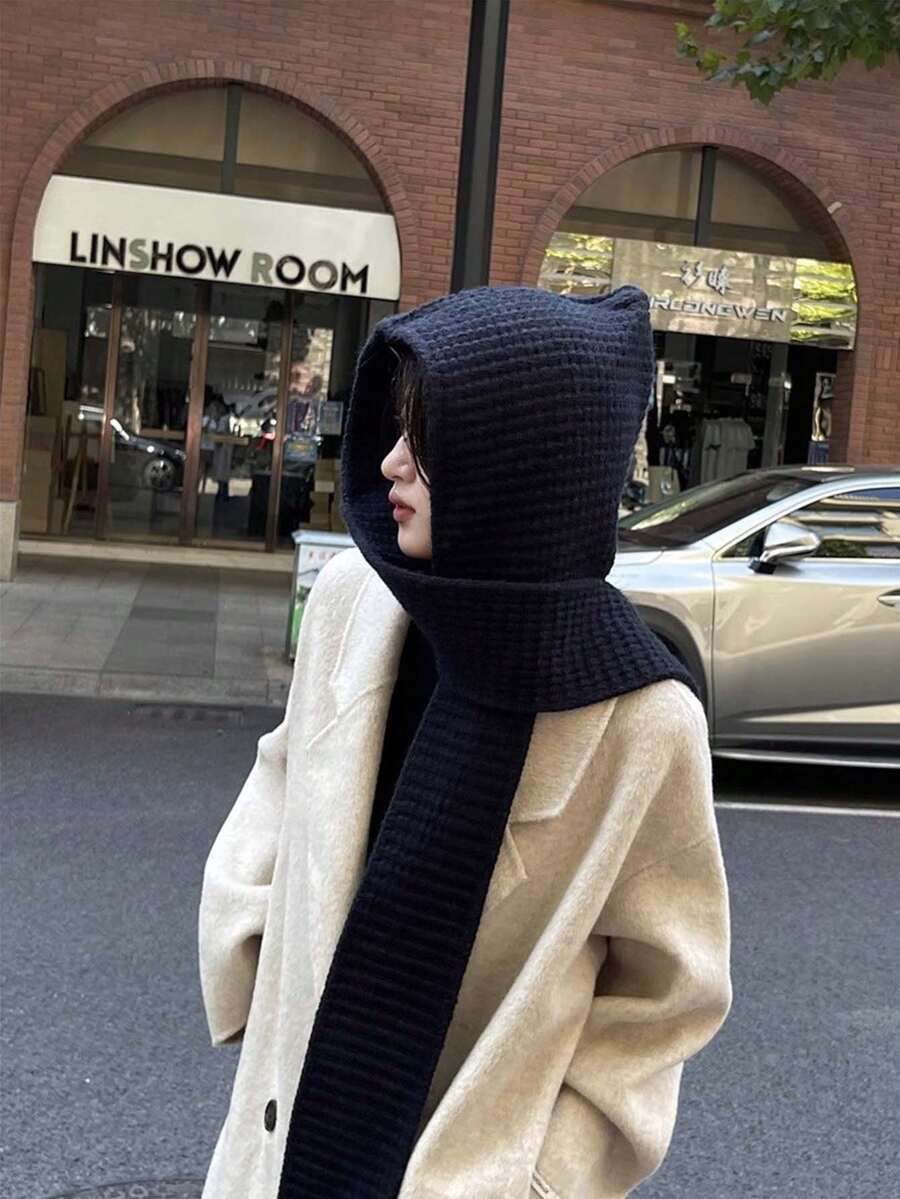 1pc 2-In-1 Women Knitted Hooded Scarf, Versatile Warm Shawl Collar, Autumn/Winter