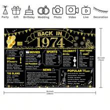 Trang trí tiệc sinh nhật vàng đen lần thứ 50, quay lại năm 1974 Biểu ngữ Áp phích tiệc sinh nhật 50 năm Vật dụng Phông nền chụp ảnh cổ điển năm 1974 cho nam và nữ Trang trí họp lớp lần thứ 50 - 50 tuổi - Xem 14