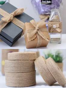 10m/Roll Natural Jute Fabric With Jute Ribbon, Yellow Jute Ribbon, Brown High-Quality Fabric Texture And Craftsmanship, Suitable For Gift Wrapping, Party Favors, Crafts, Christmas, Wedding Events, Home Decor Bows And More. - Khaki - View 3
