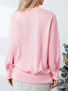 Women's Cute Santa Christmas Sweatshirts Funny Graphic Lightweight Sequin Long Sleeve Pullover Hoodies - Baby Pink - View 2