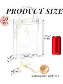 10个15~25厘米透明塑料礼品袋带手柄，可重复使用派对礼品袋带丝带透明礼品包装袋适用于婚礼生日派对用品返校情人节 - 彩色 - 查看 13