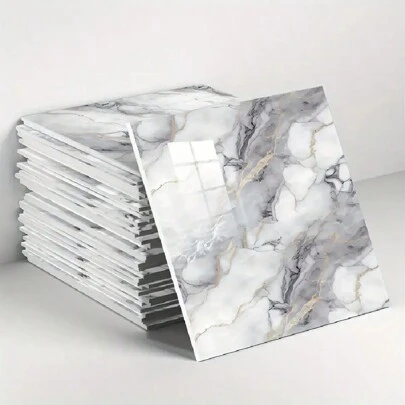 10pcs PVC Marble Tile Stickers For Kitchen,Bathroom,Hallway,Living Room - Easy To Peel And Stick, Waterproof Wall Papers DIY Design,Renovation Stickers Peel Wall Panels,Wall Paper, Wallpapers,Spring Decoration Items Refresh Your Home,Rama Decoration Stickers