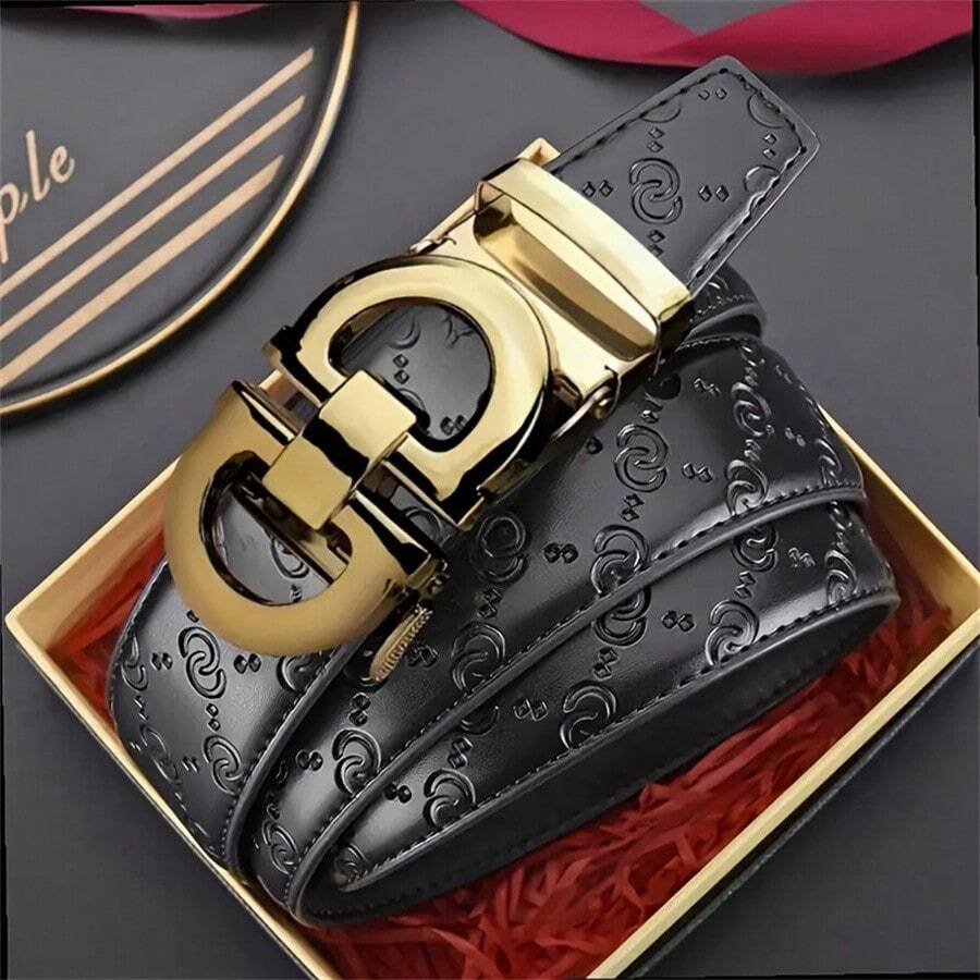 Herren Business Gürtel mit Buchstaben-Muster, automatische Schnalle, modischer Designer Gürtel ideal als Geschenk, kann auf gewünschte Länge gekürzt werden, leicht & Business-förmlich für Herbst, Halloween, Herbst-Winter Accessoires, geeignet für Jugendliche, Jungen, Herren, Lässig, Outdoor, Sport, Urlaub, Abschlussgeschenke, Geburtstag, Alltag