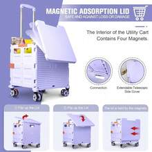 Foldable Utility Cart Folding Portable Rolling Crate Handcart Shopping Trolley Wheel Box With Lid Wear-Resistant Noiseless 360°Rotate Wheel For Travel Shopping Moving Storage Office Use (Green) - Purple - View 5