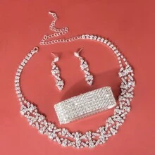 4入組流行全鑲鑽飾品套裝，經典百搭女式婚禮派對頸鍊，誇張配件 - 金色 - 查看 18