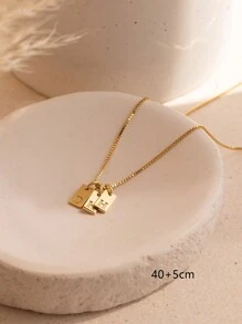 1pc Minimalist Box Chain Delicate Charm Necklace, Customized Simple Initial Letter Name Necklace, Stainless Steel MAMA Pendant Necklace, Ideal Gift For Girlfriend, Mom, Family, Friend, Daughter For Anniversary, Valentine's Day, Mother's Day, Birthday, Graduation, Daily Wear, Wedding, Prom - Gold - View 8