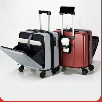 18-Inch Front Opening Multi-Function Carry-On Luggage With Combination Lock, Spinner Wheels And Business Travel Suitcase Suitcases Suit Case Travel Luggage Waterproof Carry On Suitcase Carry On Hand Luggage Summer Bag For School School Accessories School Stuff