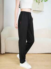 Women'S Quick-Dry Running Pants, Summer Elastic Waist Training Jogging Casual Sports Trousers Tights - Black - View 3