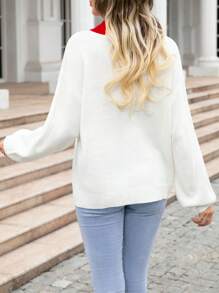 Women's Heart Print Sweaters Long Sleeve Round Neck Oversized Pullovers Valentines Day Tops