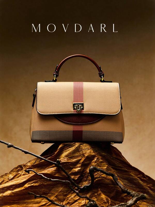 POHO POHO Brand Classic Contrast Color Print Handbag, Toast Flap Bag, Retro Minimalist High-End Party Gift, Suitable For Female Friends, Mothers, Sisters