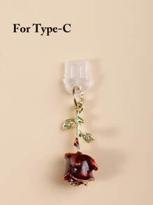 1 pezzo Tappo antipolvere con fiore di rosa 3D multicolore, accessorio pendente in metallo lega di stile retrò romantico di alta moda Y2K, ornamento trasparente in silicone per telefono, auricolare, tablet, Kindle, regalo ideale per San Valentino, per coppie e migliori amici, impermeabile e anti-polvere per porta di ricarica, compatibile con Lightning/Type-C, protegge saldamente la porta di ricarica