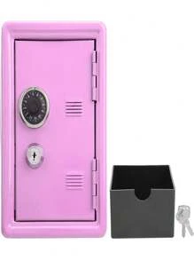 Caja De Monedas En Efectivo Para Niños, Mini Lata Metálica Con Cerradura Con Llave Y Contraseña, Caja De Almacenamiento De Oficina Con Cajón Extraíble, Regalo - Rosa - Ver 4