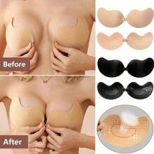 1 Pair Silicone Bras, Invisible Bra, Strapless Silicone Bra, Wedding Bra, Nipple Patch, Breathable Waterproof Bra, Women's Silicone Gathered Chest Patch, Popular Style
