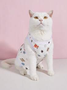 1 件猫绝育恢复衬衫，柔软薄款四腿设计，防止舔舐，断奶后为猫妈妈保暖 - 白色 - 查看 4