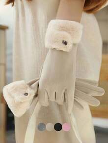 1 Pair Women Casual Elegant Fluffy Touch Screen Gloves, With Furry Cuff Decor, Suitable For Outdoor, Evening, Date, Holiday, Wedding, Party, Riding, Warm & Windproof, Christmas Gift, Couple Birthday Gift, Fashion &